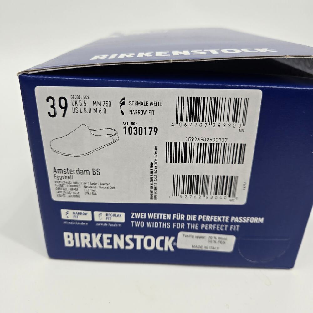 NIB Birkenstock Amersterdam 39 8-8.5 Wool Clog Slides Mules Eggshell Cream White - Picture 10 of 11